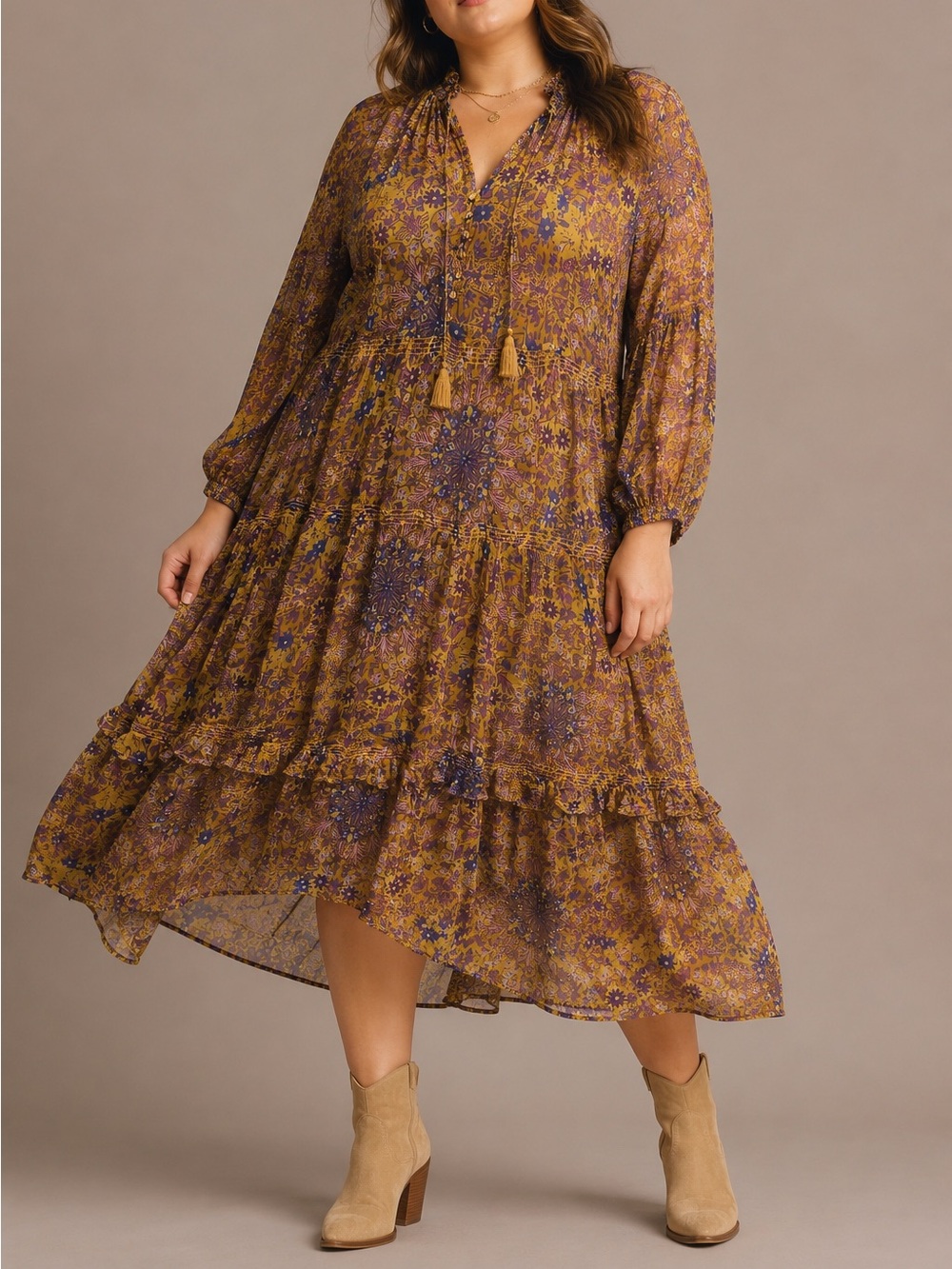 Anthropologie Chiffon Maxi Dress Women Size 2x Bohemian Floral